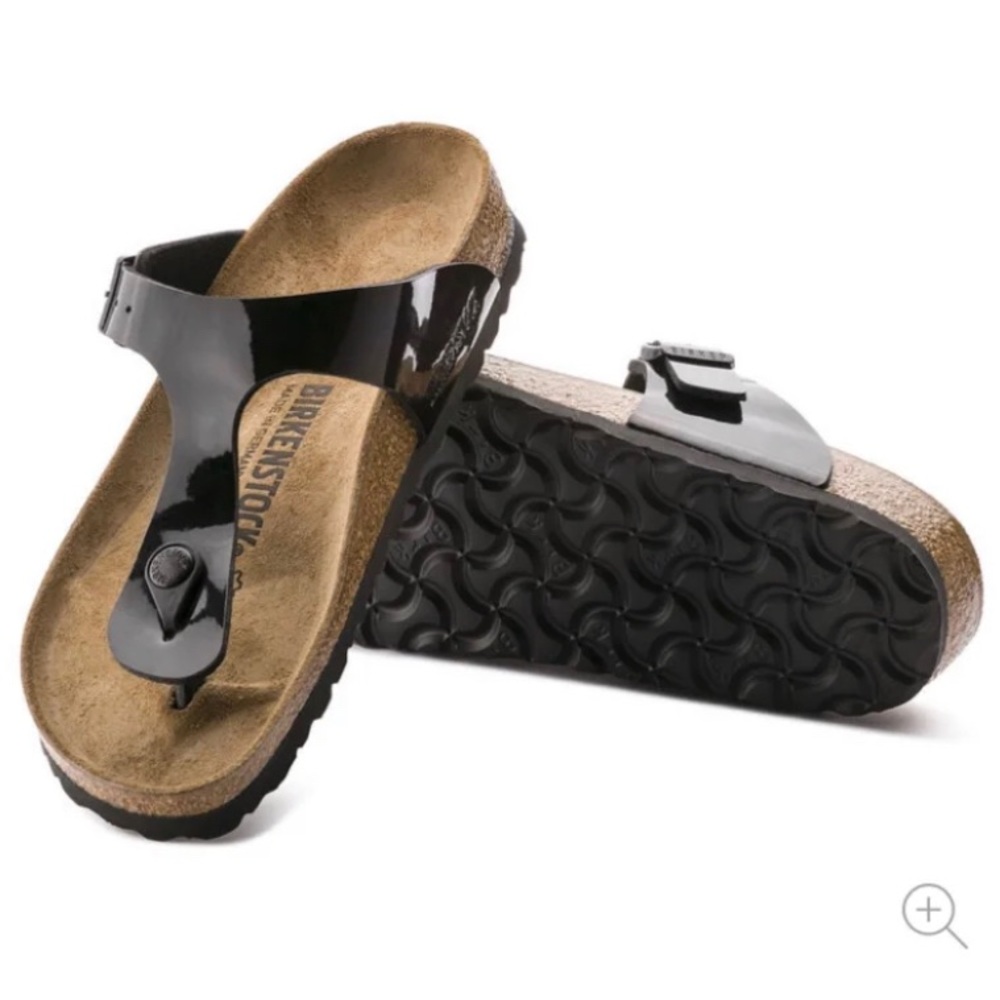 Birkenstock Gizeh black patent thong sandals 38 7.5